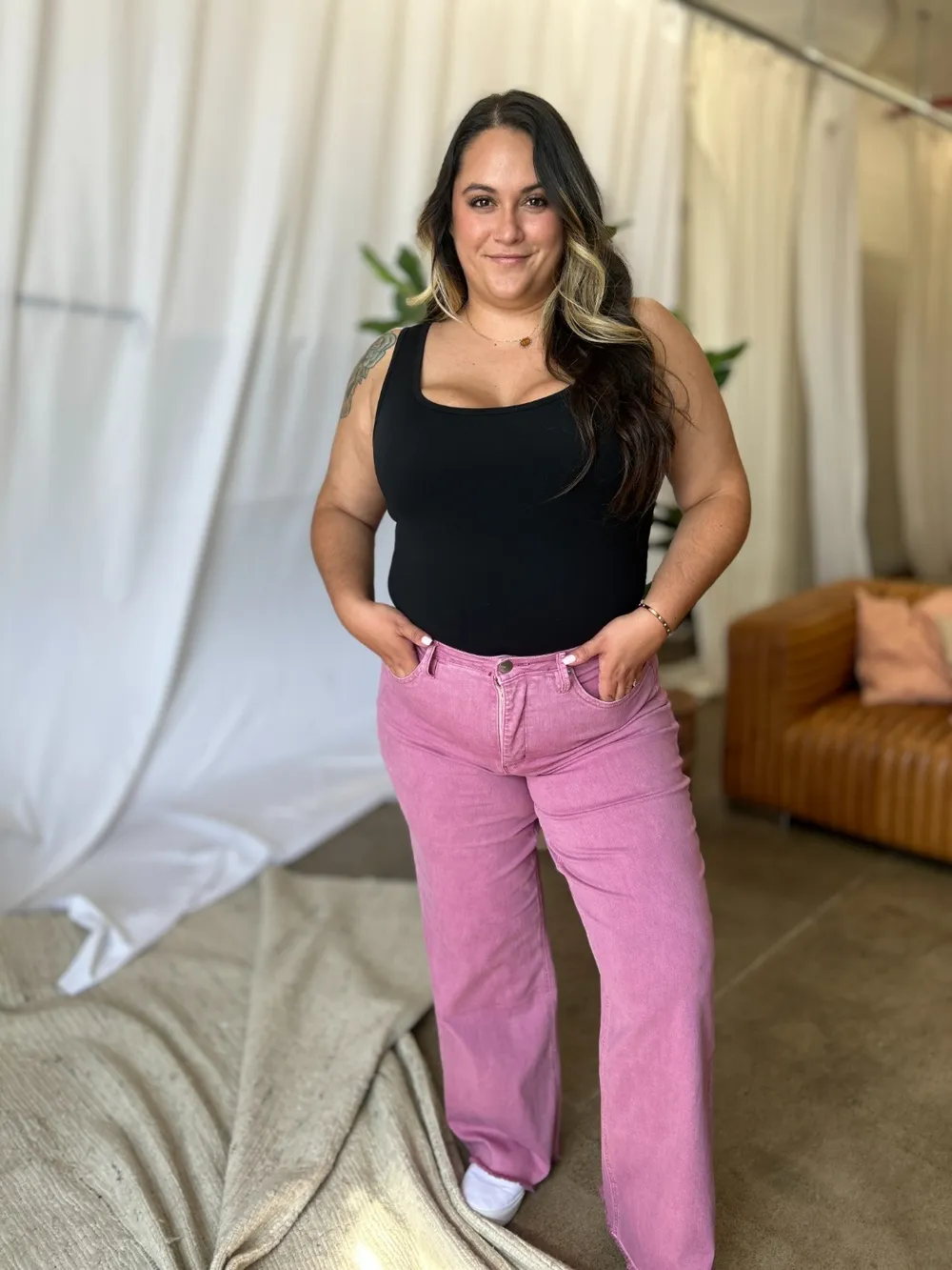 Full Size High Rise Garment Dye Wide Leg Jeans, image 5
