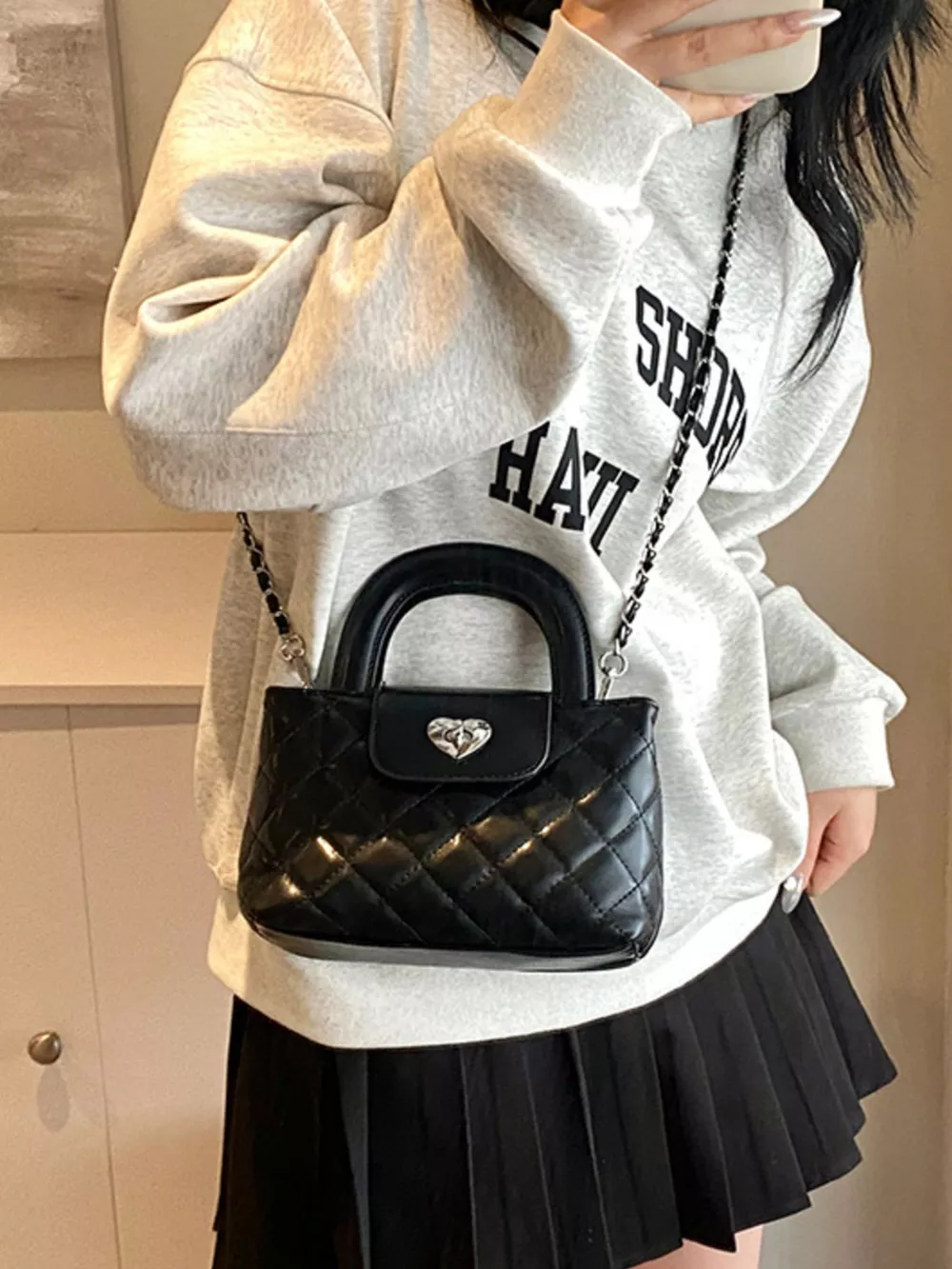 Quilted Heart Lock Crossbody Bag, image 2