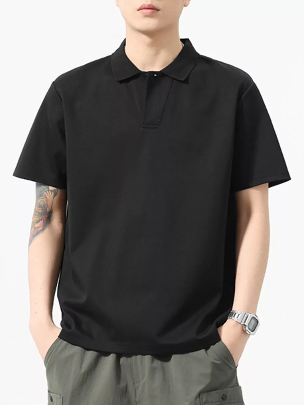 Men's Full Size Button Detail Short Sleeve Polo Plus Size