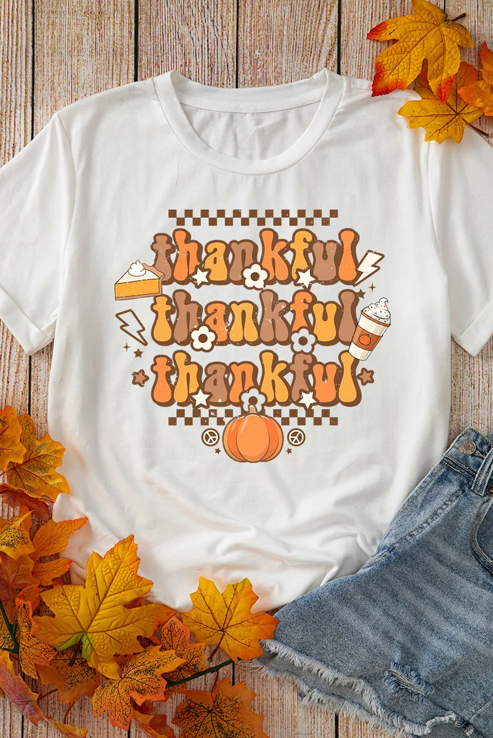 THANKFUL Round Neck Short Sleeve T-Shirt, image 2