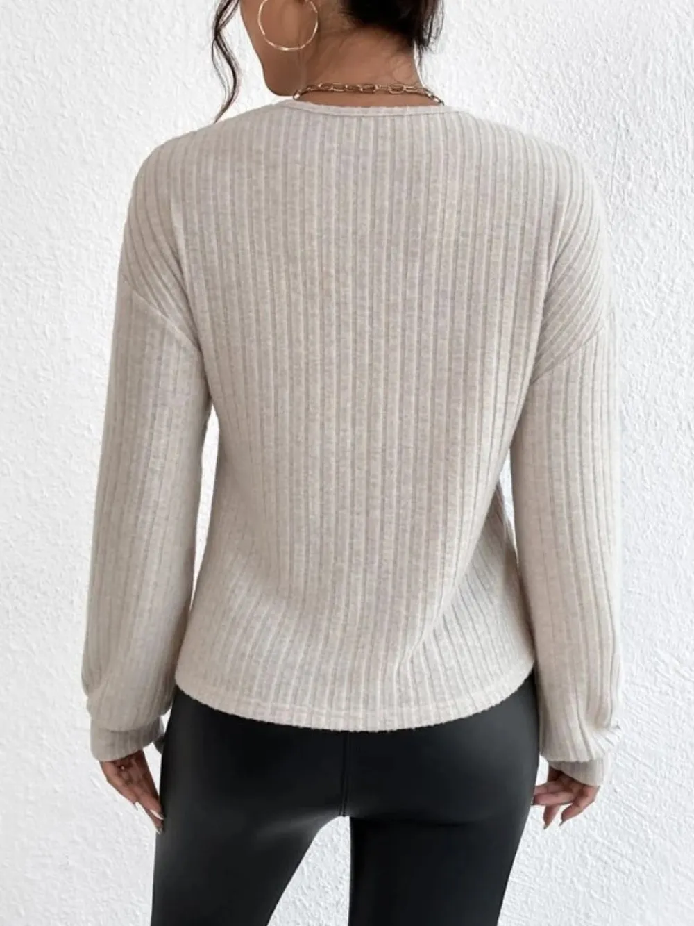 Surplice Dropped Shoulder Long Sleeve T-Shirt, image 2