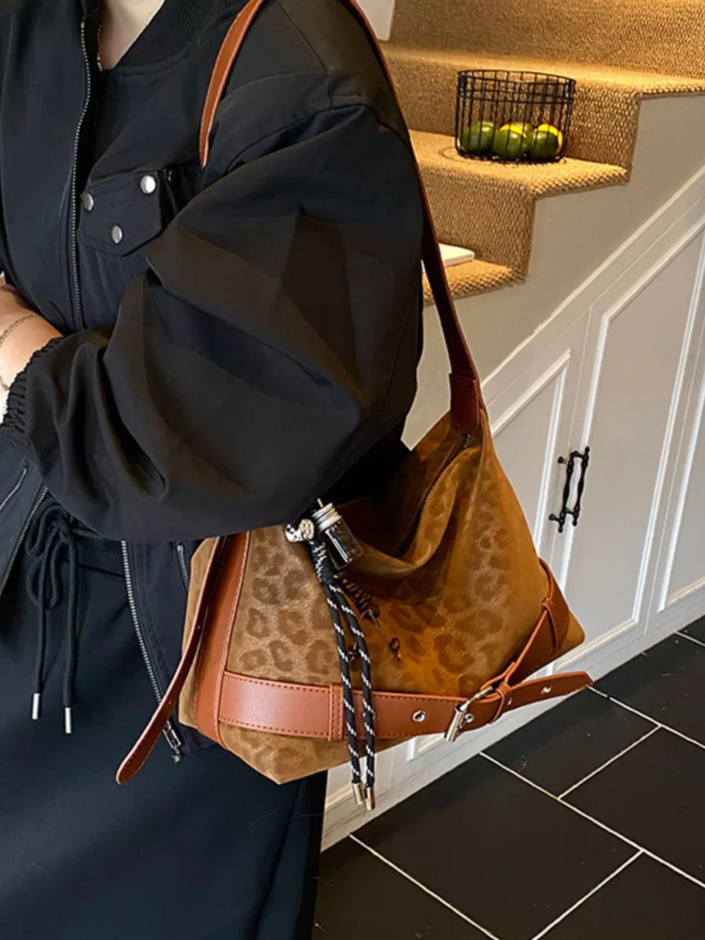 Leopard Print Suede Crossbody Bag, image 2