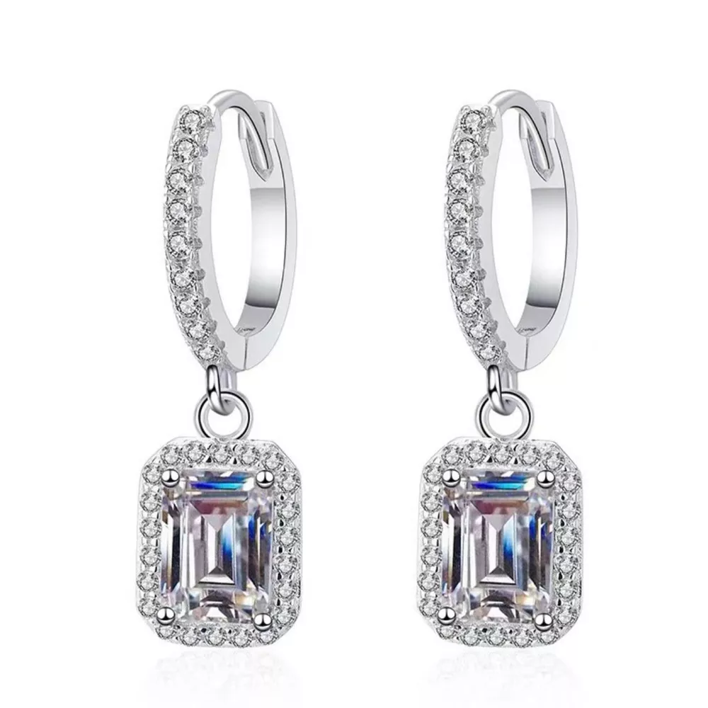 1 Carat 925 Sterling Silver Moissanite Drop Earrings, image 5