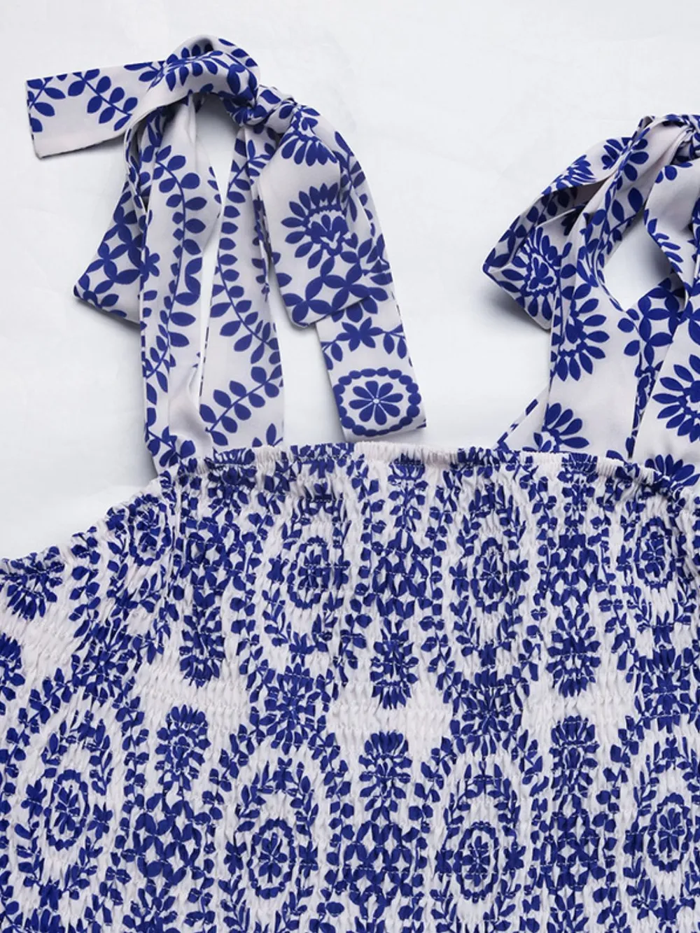 Slit Smocked Square Neck Printed Maxi Cami Dress, image 3