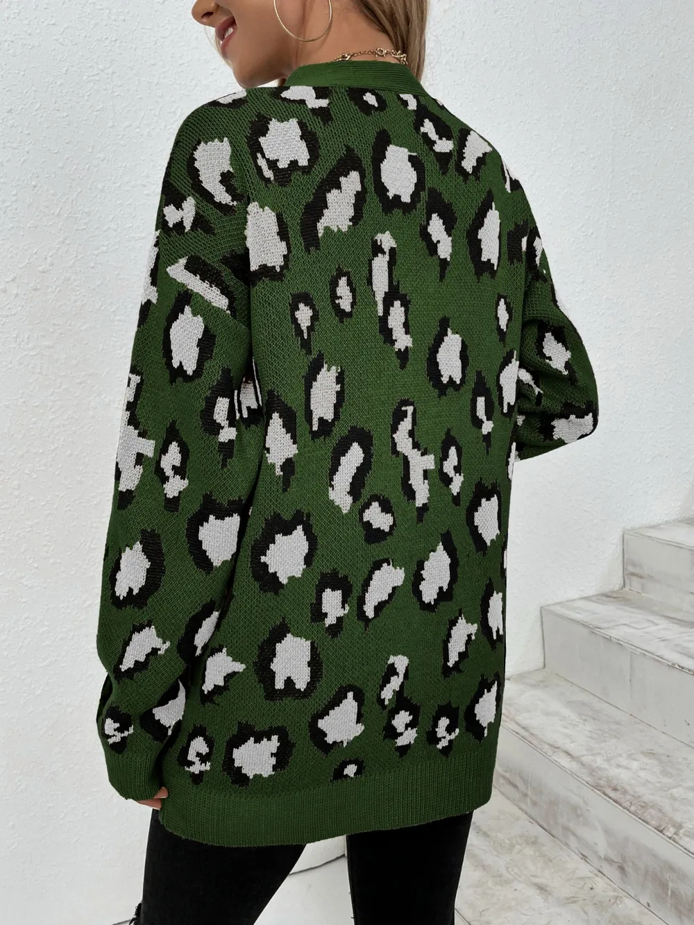 Leopard Open Front Dropped Shoulder Cardigan, image 2