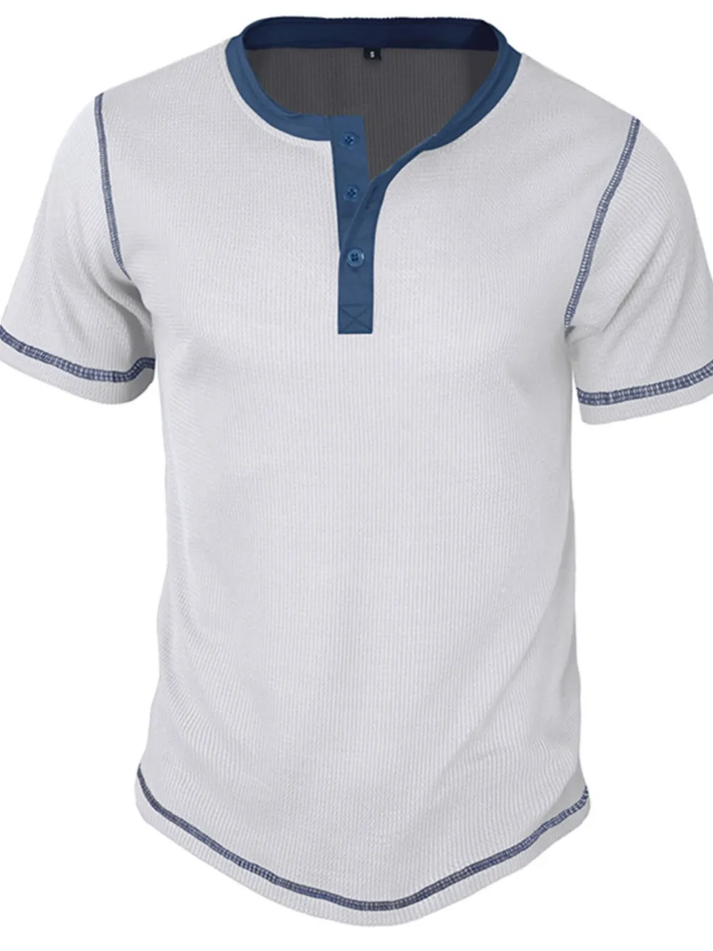 Men's Full Size Contrast Stitch Henley Polo Shirt Plus Size, image 9