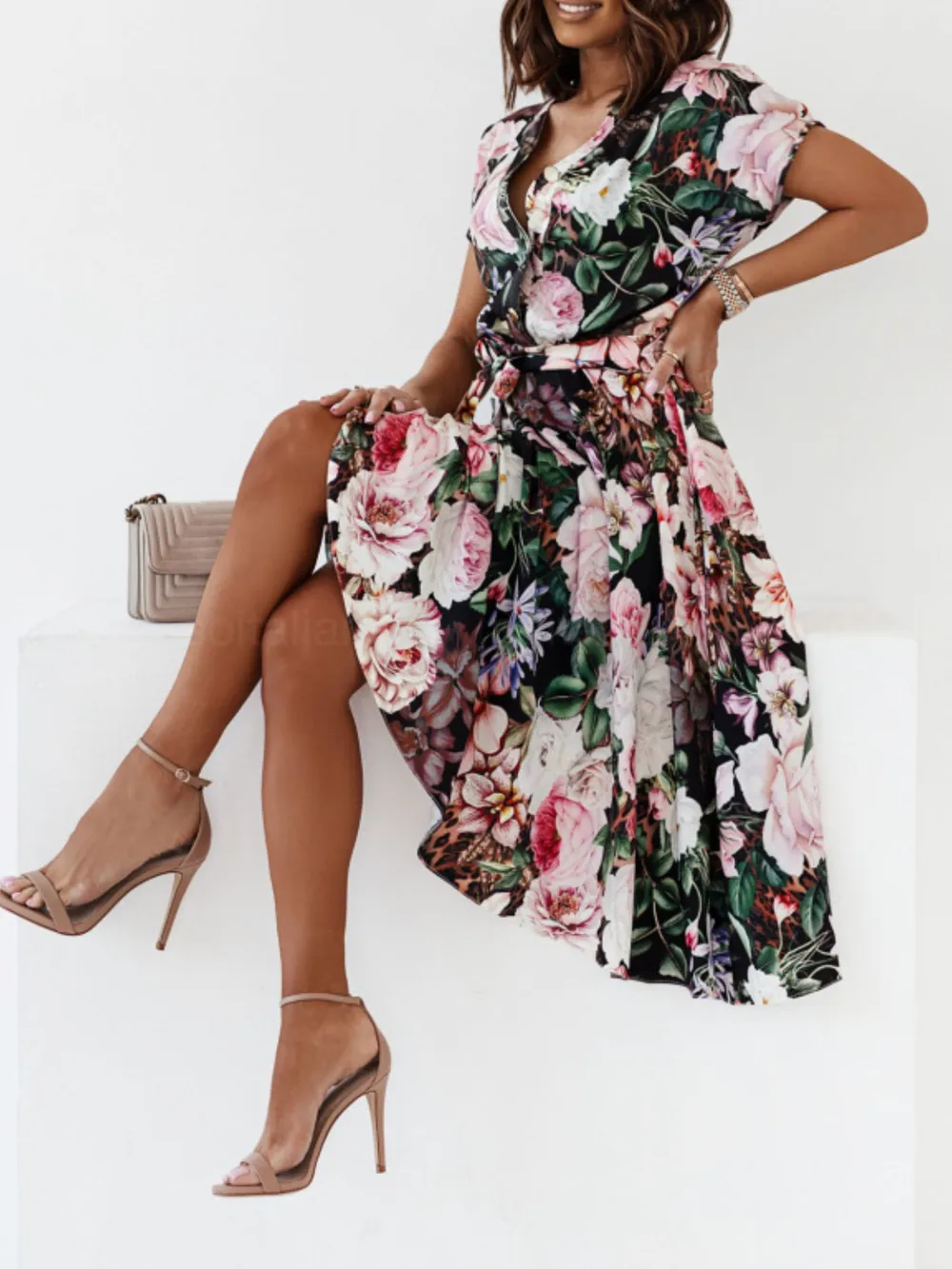 Floral Short Sleeve Midi Dress, image 5