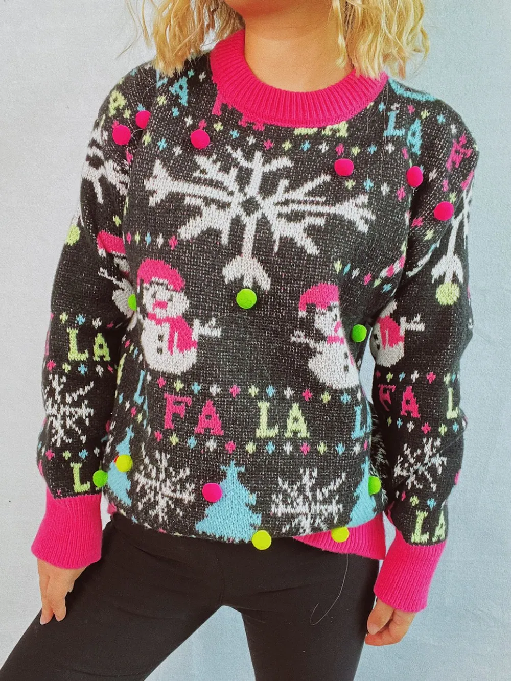 Snowman Contrast Trim Round Neck Sweater, image 4