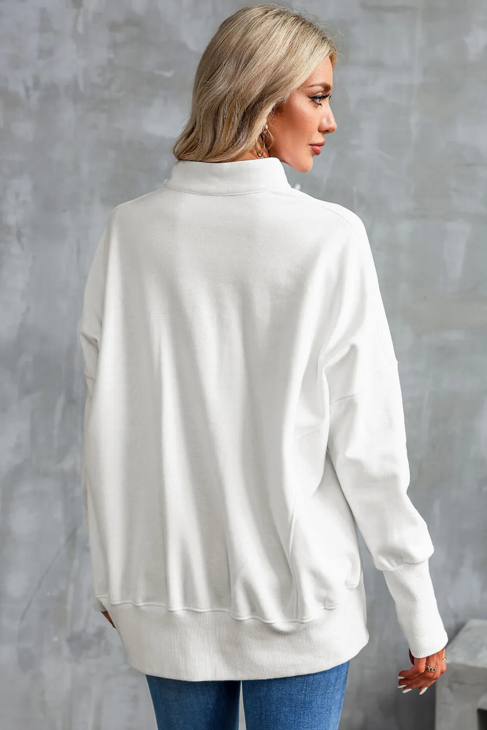 Half Zip Pocketed Dropped Shoulder Sweatshirt, image 4