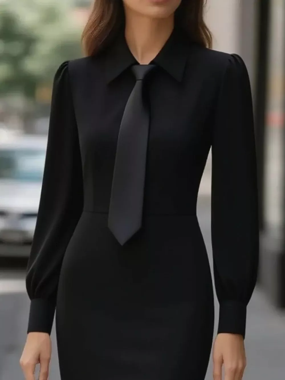 Tie-Neck Long Sleeve Dress, image 3
