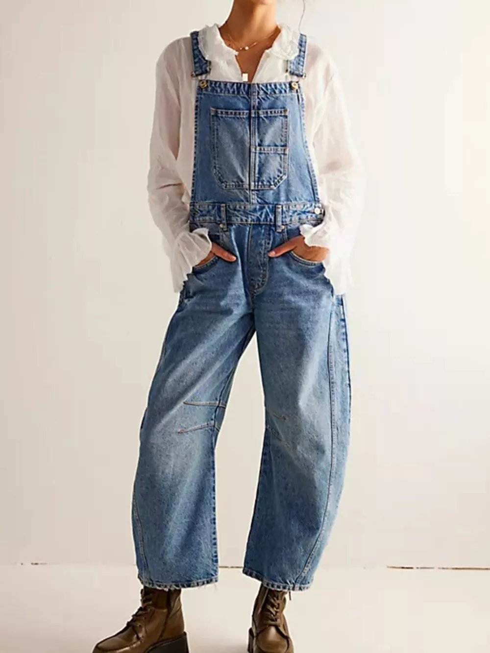 Wide Strap Wide Leg Denim Overalls, image 4
