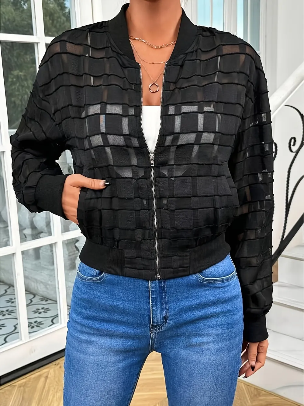 Zip Up Baseball Collar Outerwear, image 2