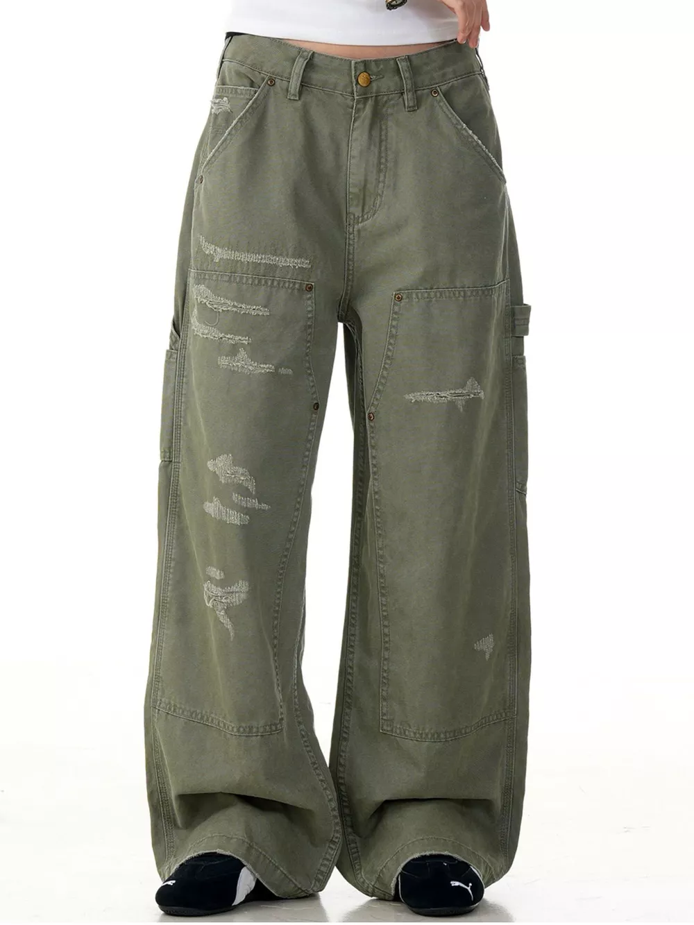 Men's Distressed Wide-Leg Carpenter Pants, image 2