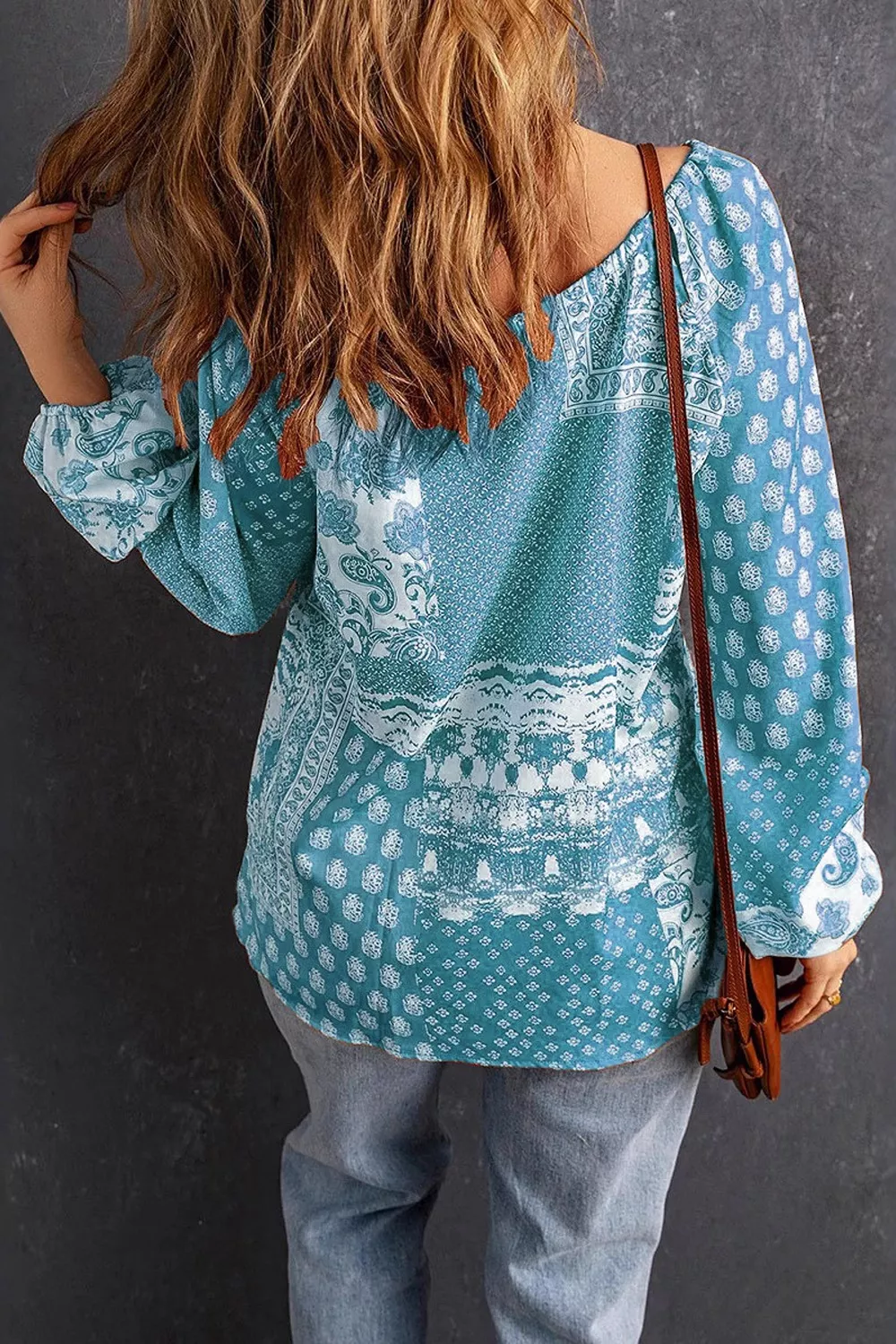 Full Size Paisley Print Tie-Neck Long Sleeve Blouse Plus Size, image 8