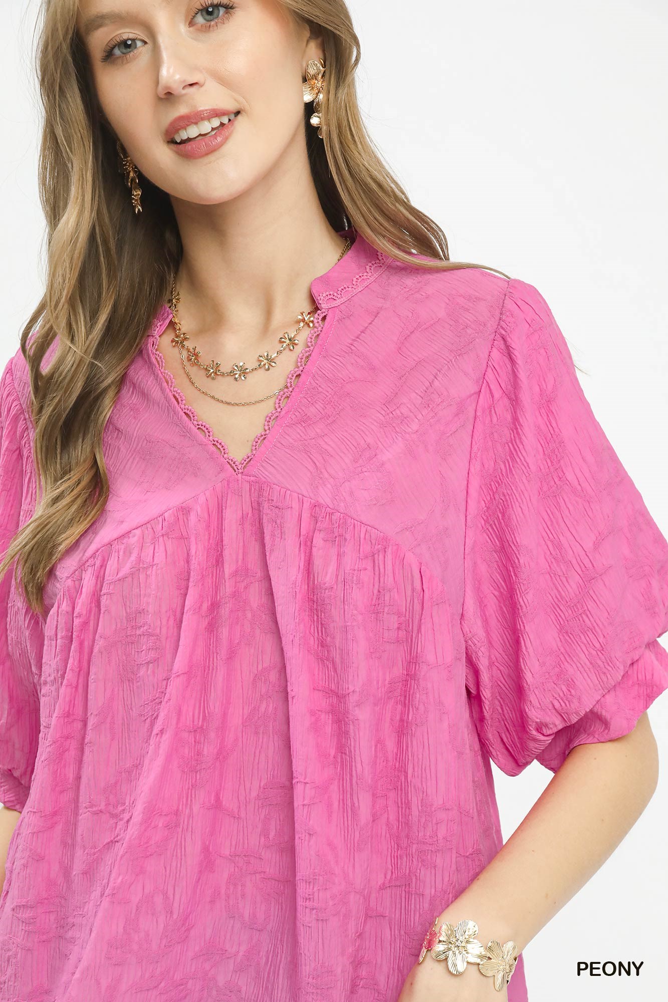 Textured Lace Trim V-Neck Boho Blouse, image 2