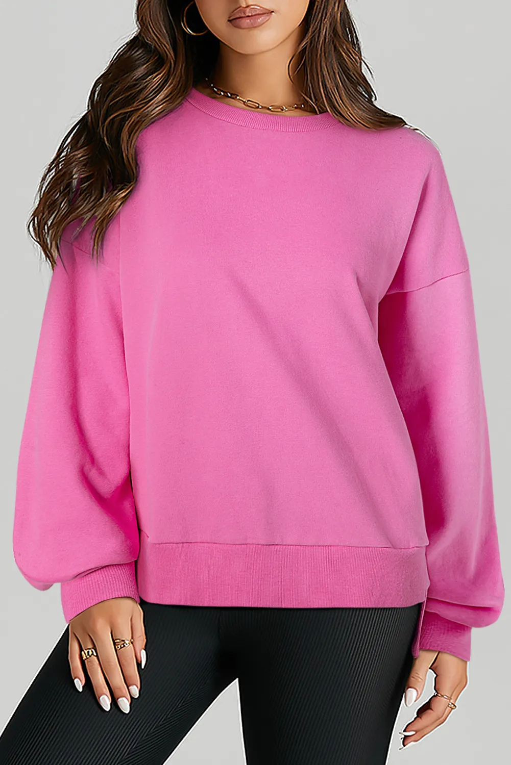 High-Low Round Neck Long Sleeve Sweatshirt, image 4