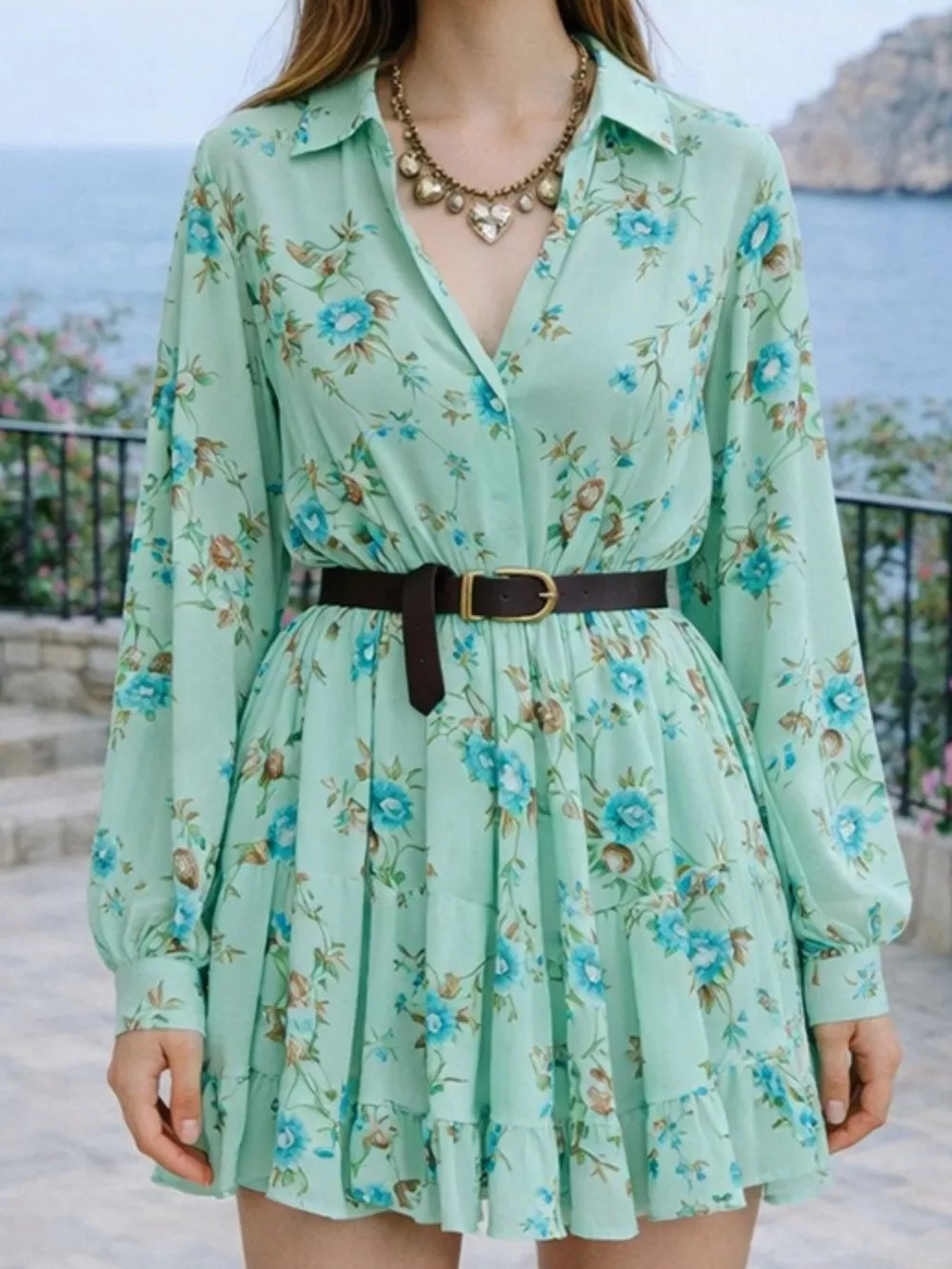Full Size Floral Print Long Sleeve Shirt Dress Plus Size, image 12