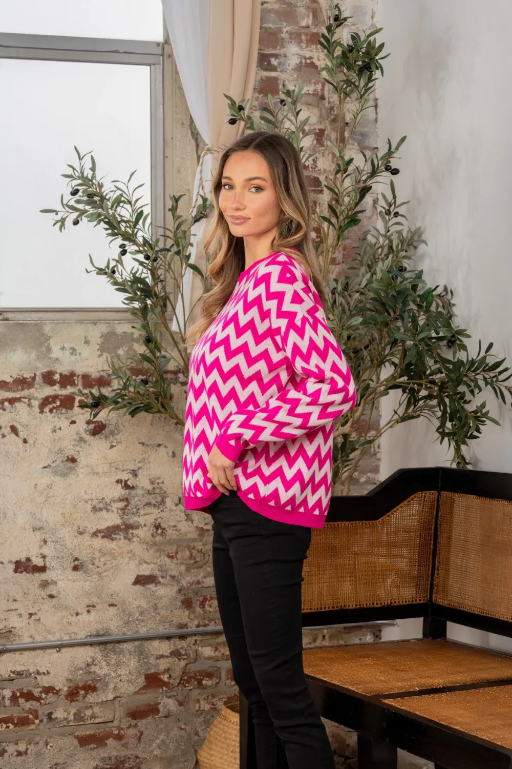 Full Size Wave Stripe Contrast Long Sleeve Sweater, image 3
