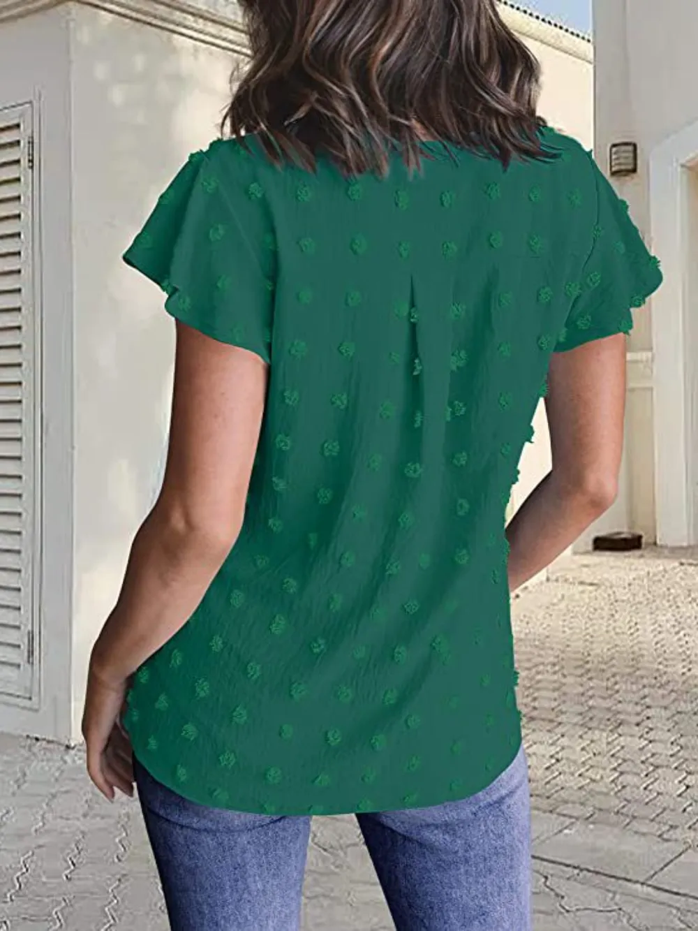 Swiss Dot Notched Cap Sleeve Blouse, image 21