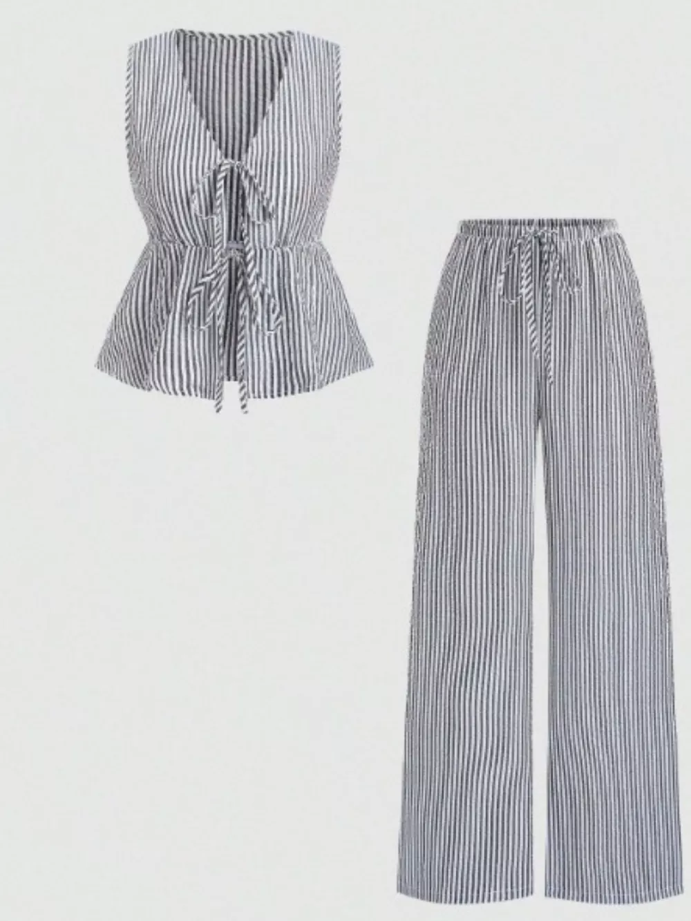 Striped Tie-Front Sleeveless Top and Pants Set, image 4