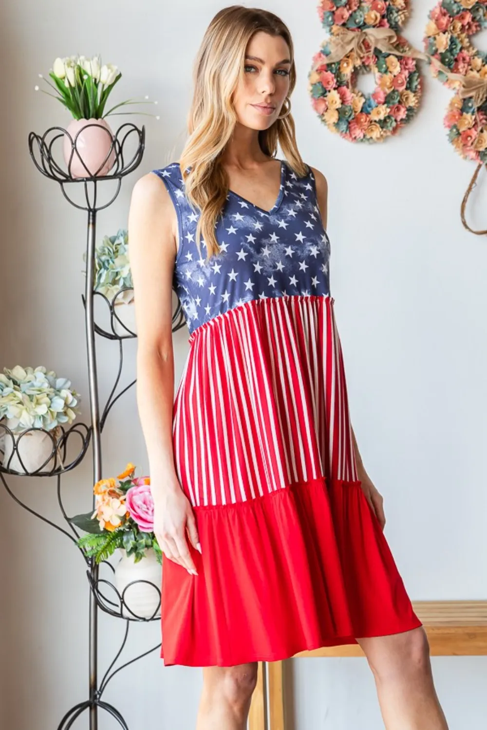 Full Size US Flag Theme Contrast Tank Dress, image 3