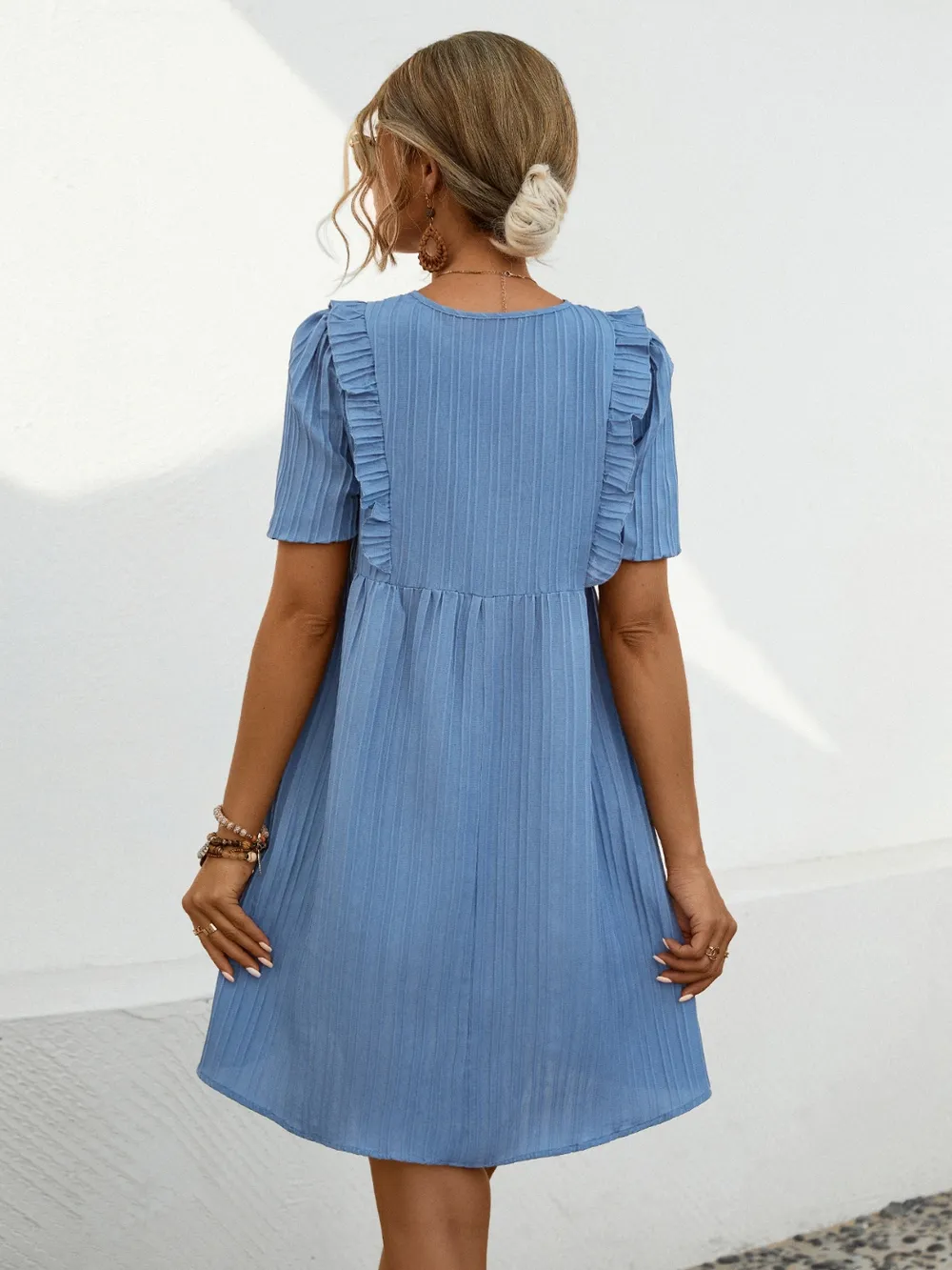 Tie Neck Short Sleeve Mini Dress, image 4