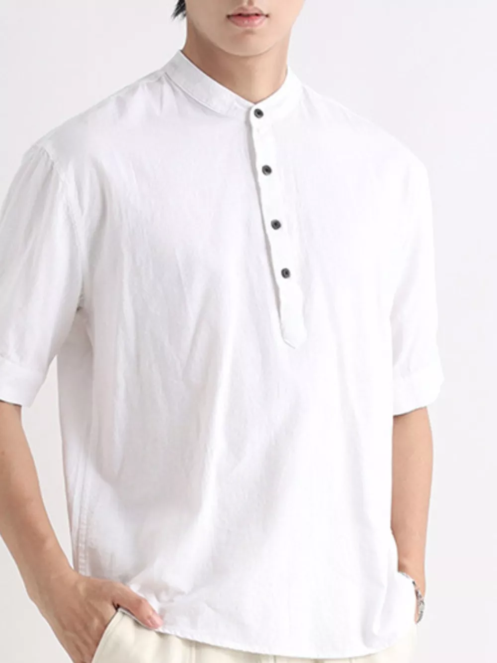 Men's Plus Size Button Detail Short Sleeve Blouse, image 4