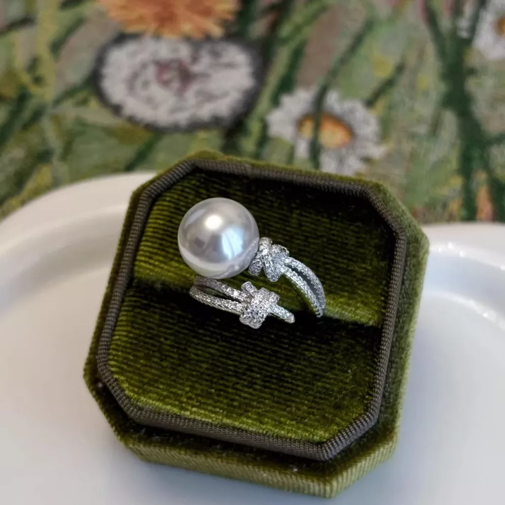 Pearl Zircon Bypass Ring, image 10