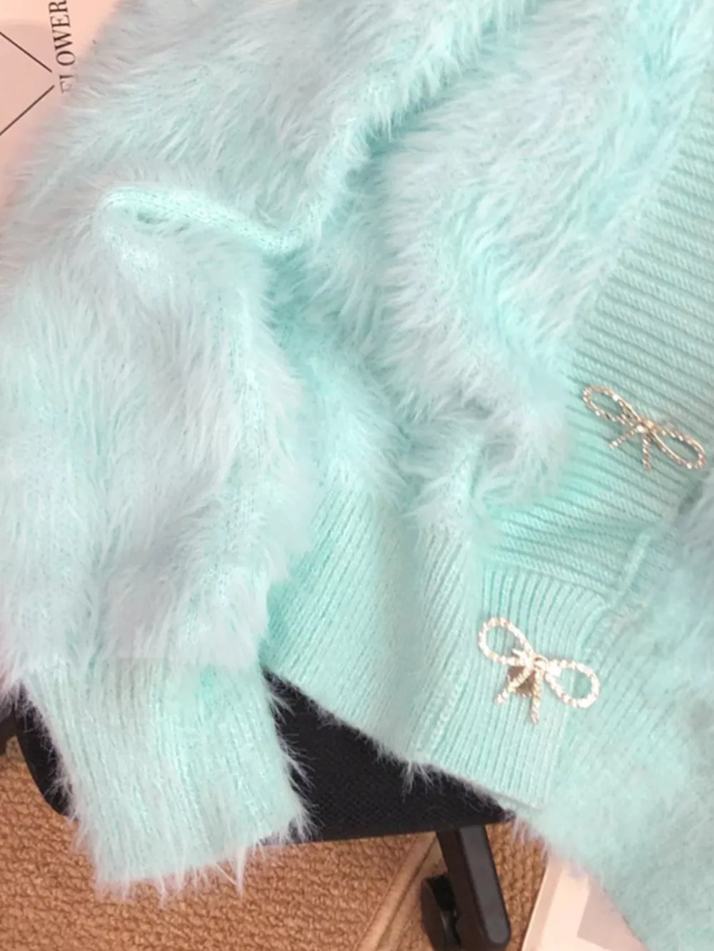 Fuzzy Bow Button Up Cardigan, image 2