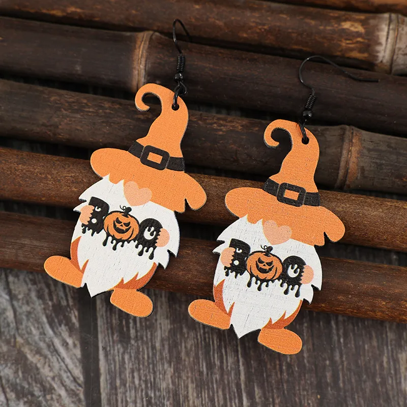 Wooden Dwarfs Pumpkin Dangle Earrings, image 2