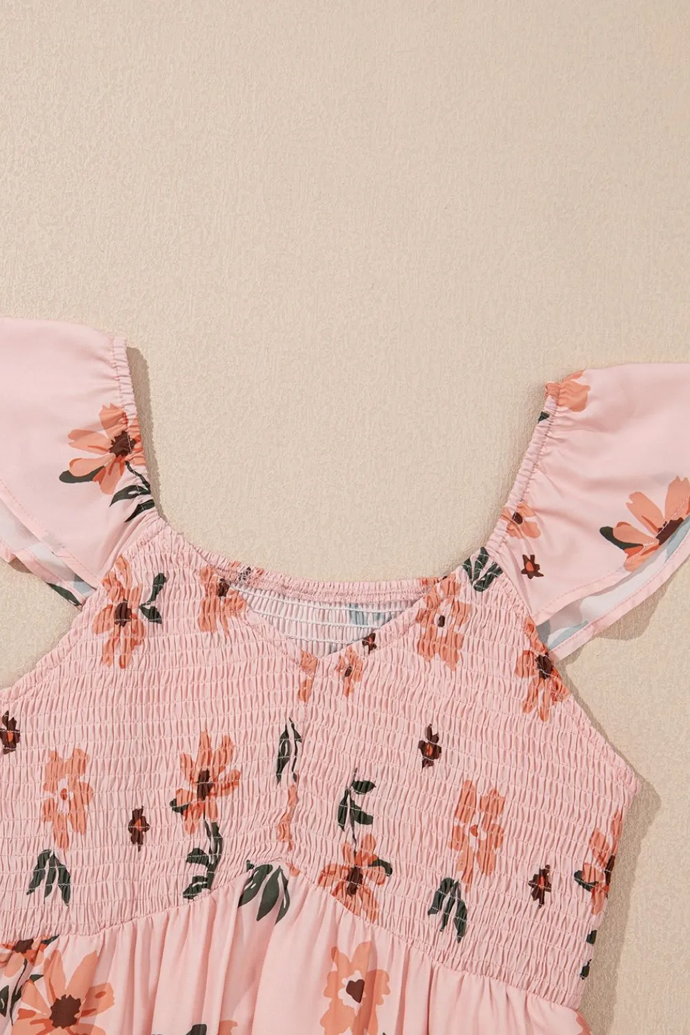 Ruffled Smocked Cap Sleeve Printed Maxi Dress, image 3