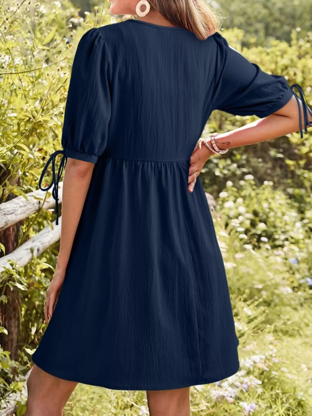 Tie-Neck Puff Sleeve A-Line Mini Dress, image 17