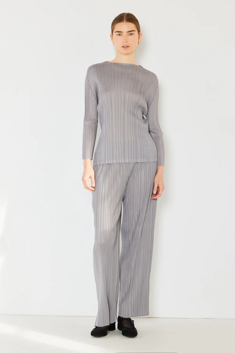 Pleated Long Sleeve Boatneck Top, image 5