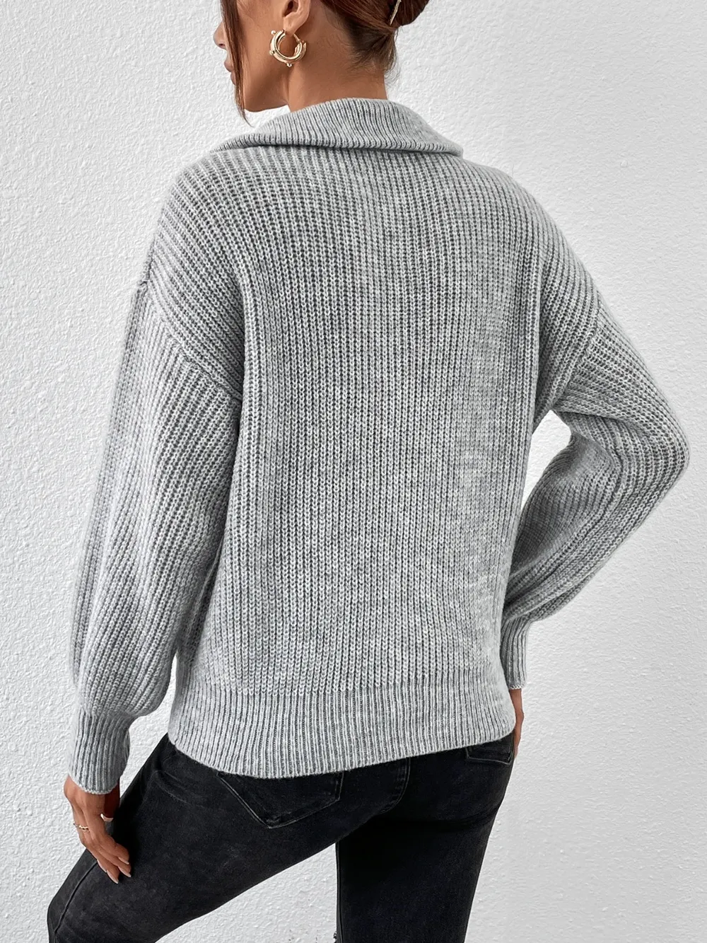 Half Zip Dropped Shoulder Sweater, image 5