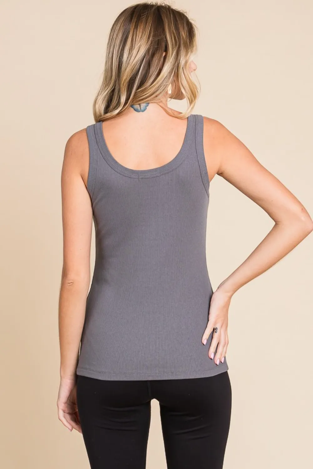 Full Size Ribbed Scoop Neck Tank, image 2