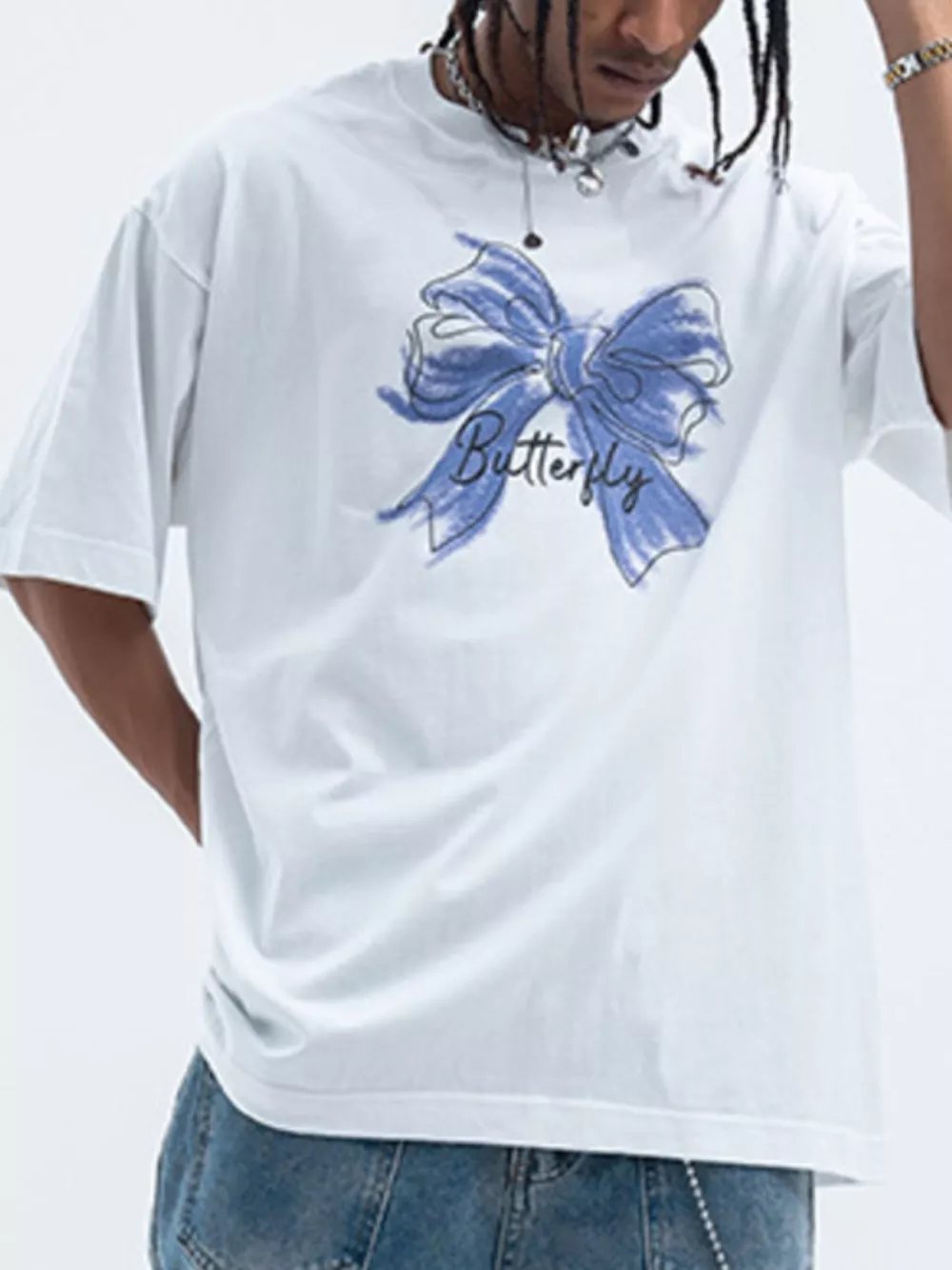 Men's Bow Butterfly Round Neck Short Sleeve T-Shirt, image 3