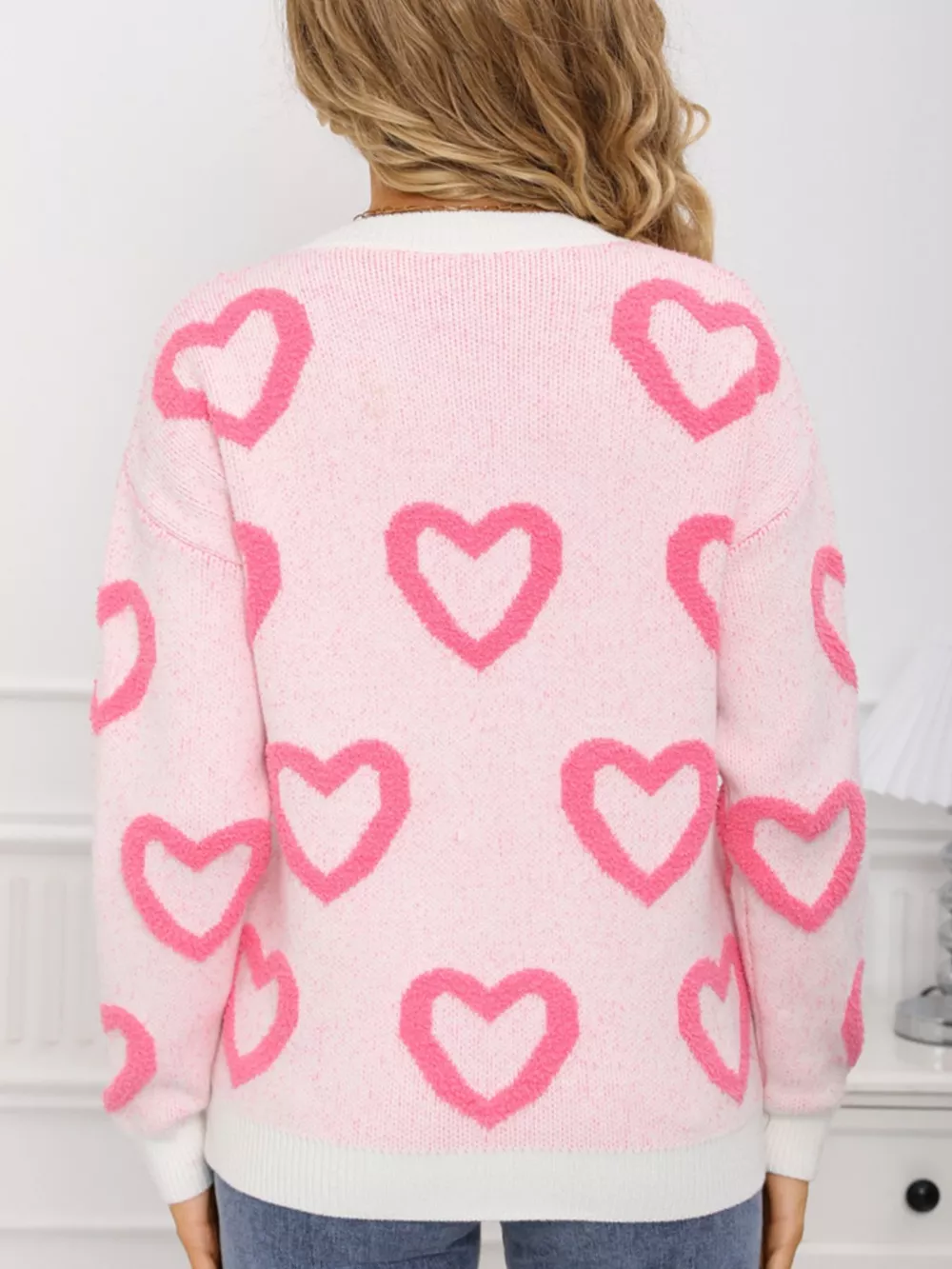Valentine's Day Heart Pattern Round Neck Sweater, image 9