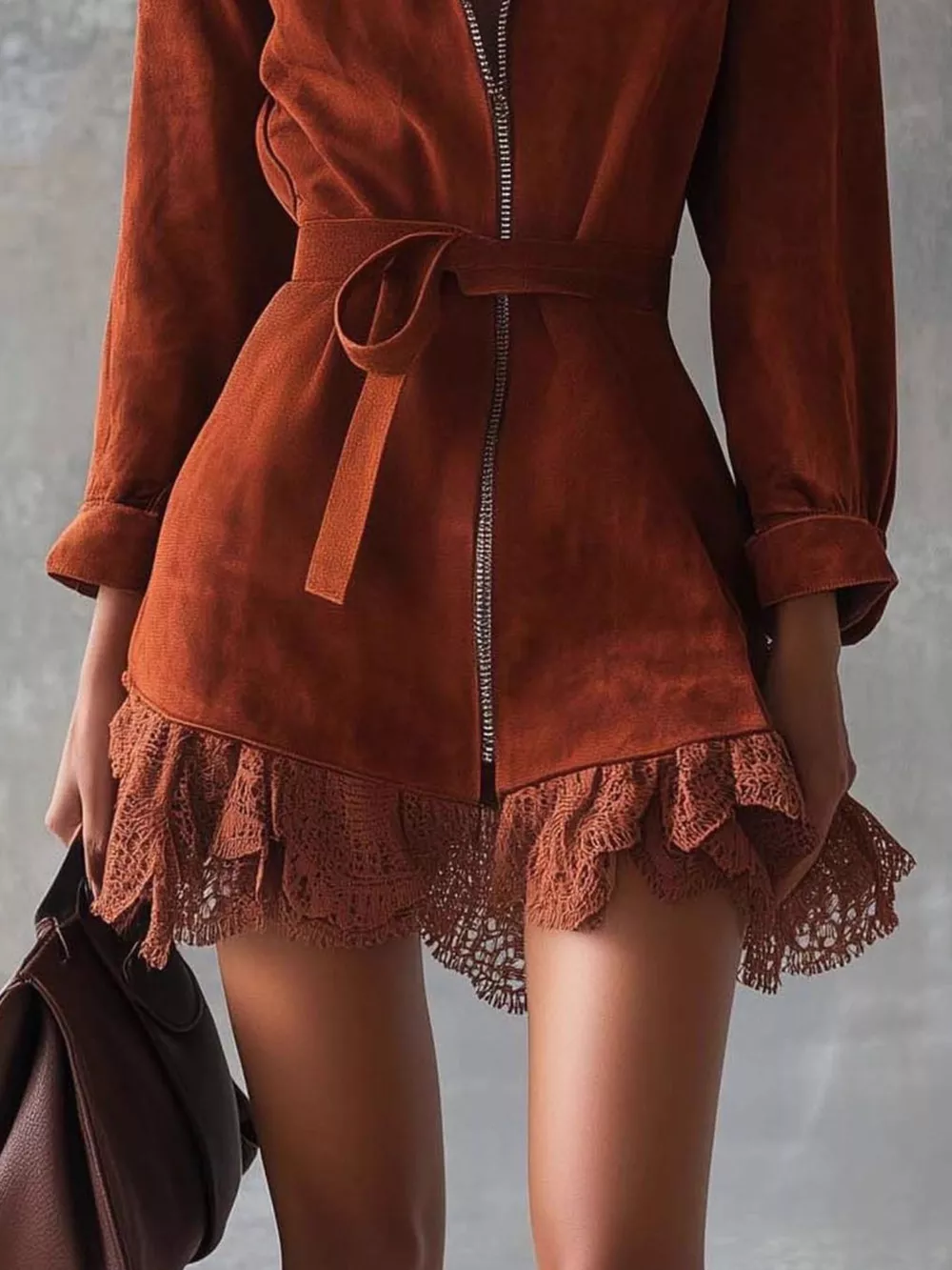 Lace-Trim Zip Front Dress, image 3