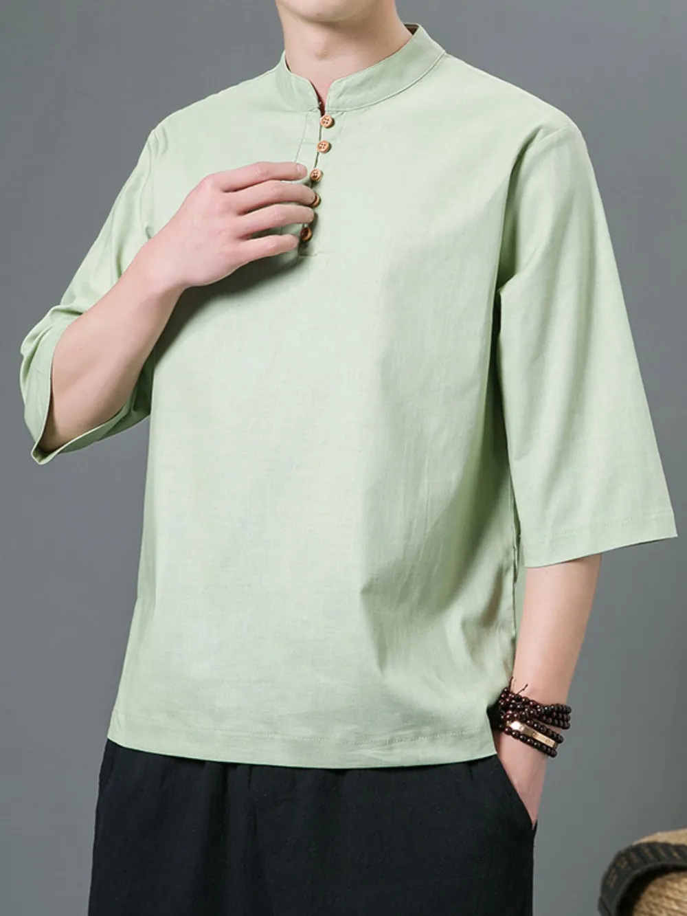 Men's Plus Size Chinese Style Button Detail Top, image 2