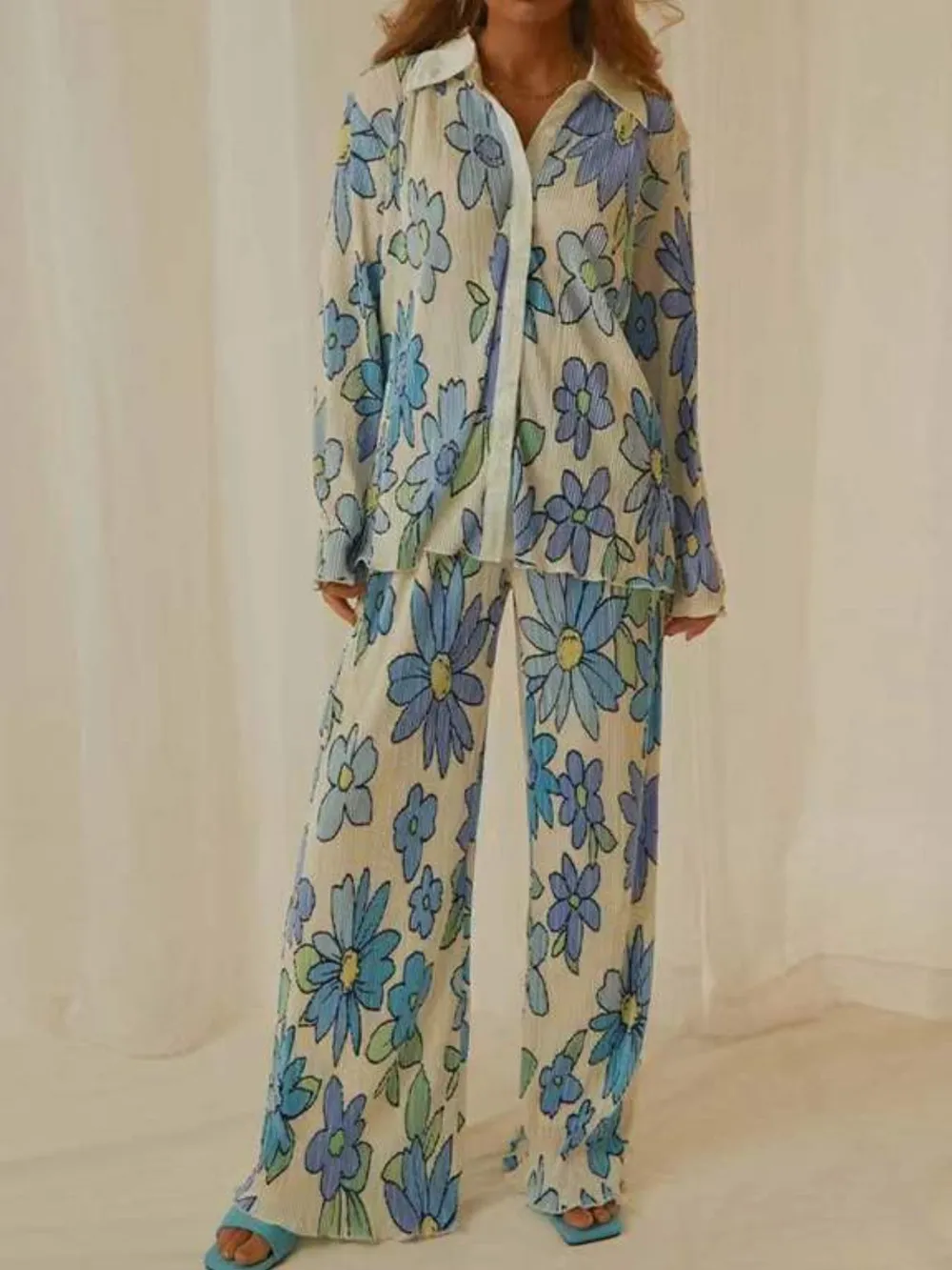 Printed Button Up Shirt and Pants Set, image 15