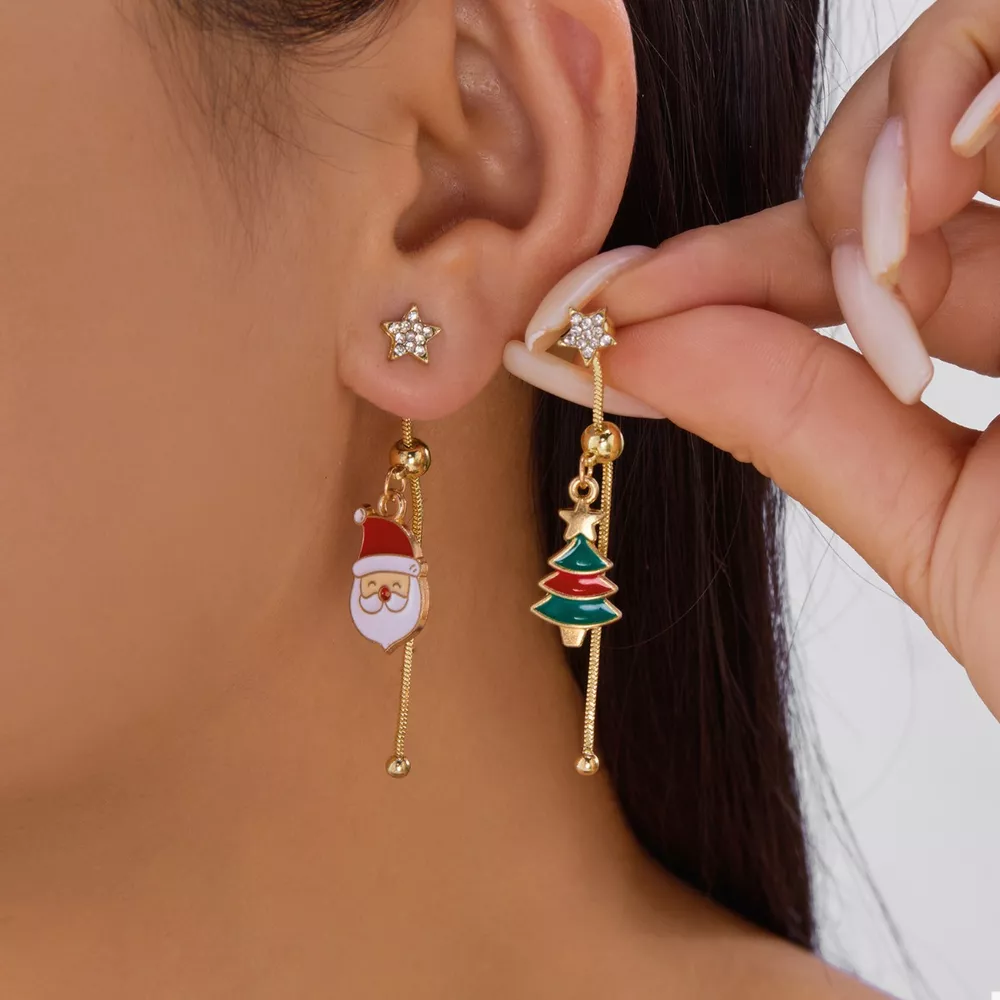 Christmas Santa Asymmetrical Drop Earrings, image 6