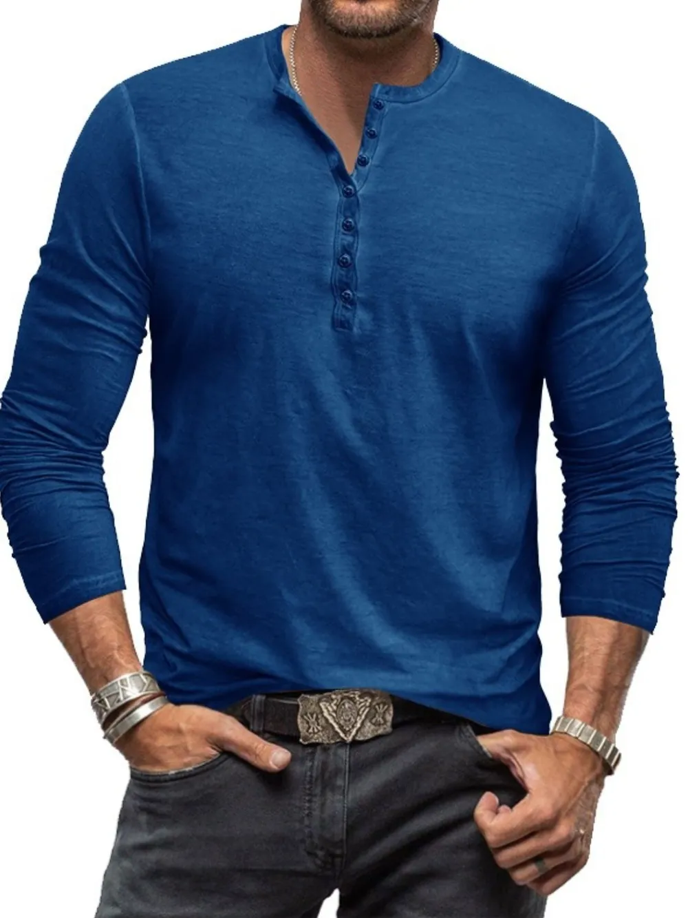 Men's Full Size Button Detail Long Sleeve Top Plus Size, image 2