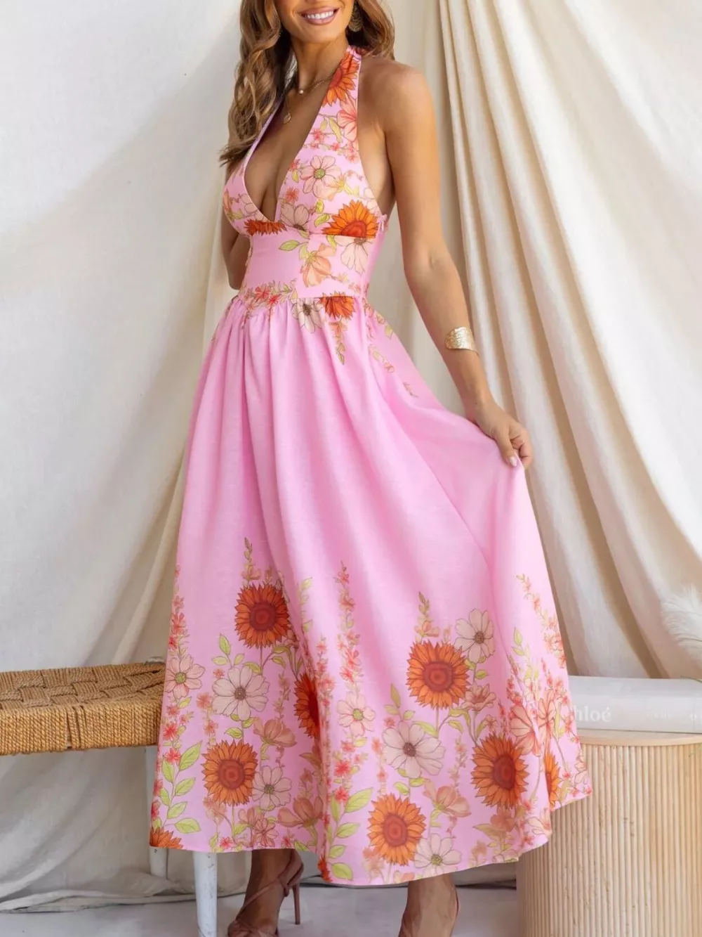 Floral Print Halter Neck Maxi Dress, image 15