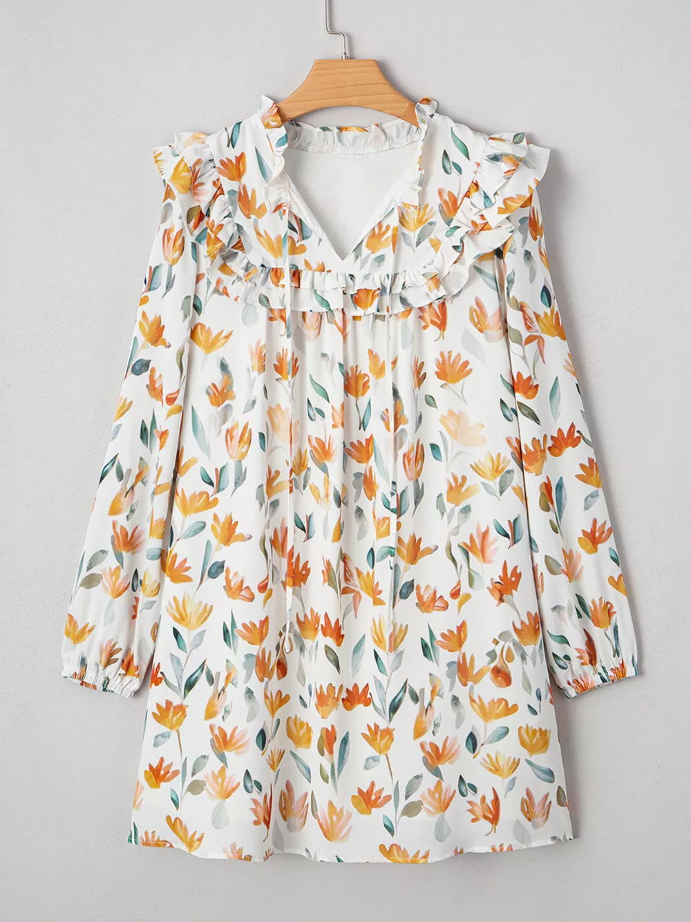 Bohemian Floral Print Ruffle Mini Dress, image 6