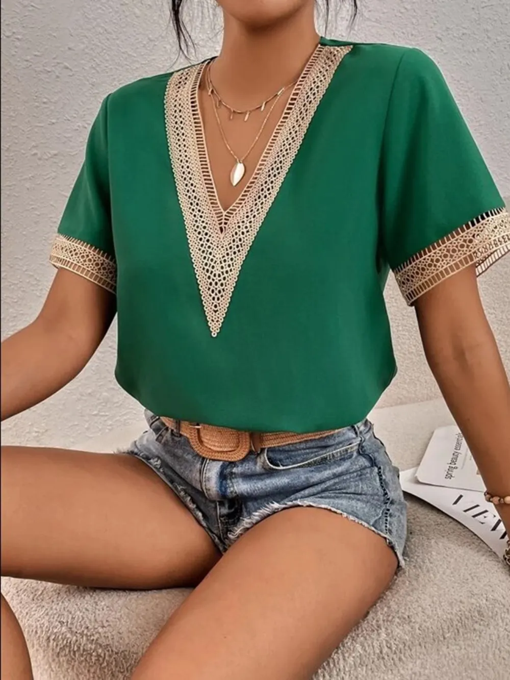 Full Size V-Neck Short Sleeve Blouse Plus Size, image 2
