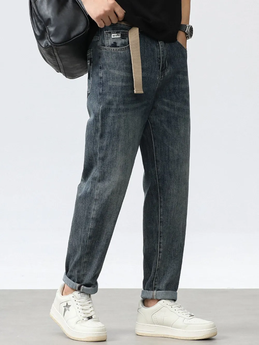 Men's Washed Relaxed Fit Wide Leg Jeans, image 2