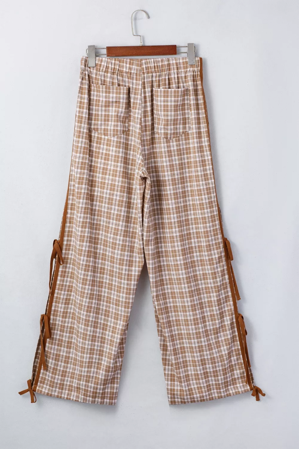 Plaid Print Tie Detail Casual Pants, image 4