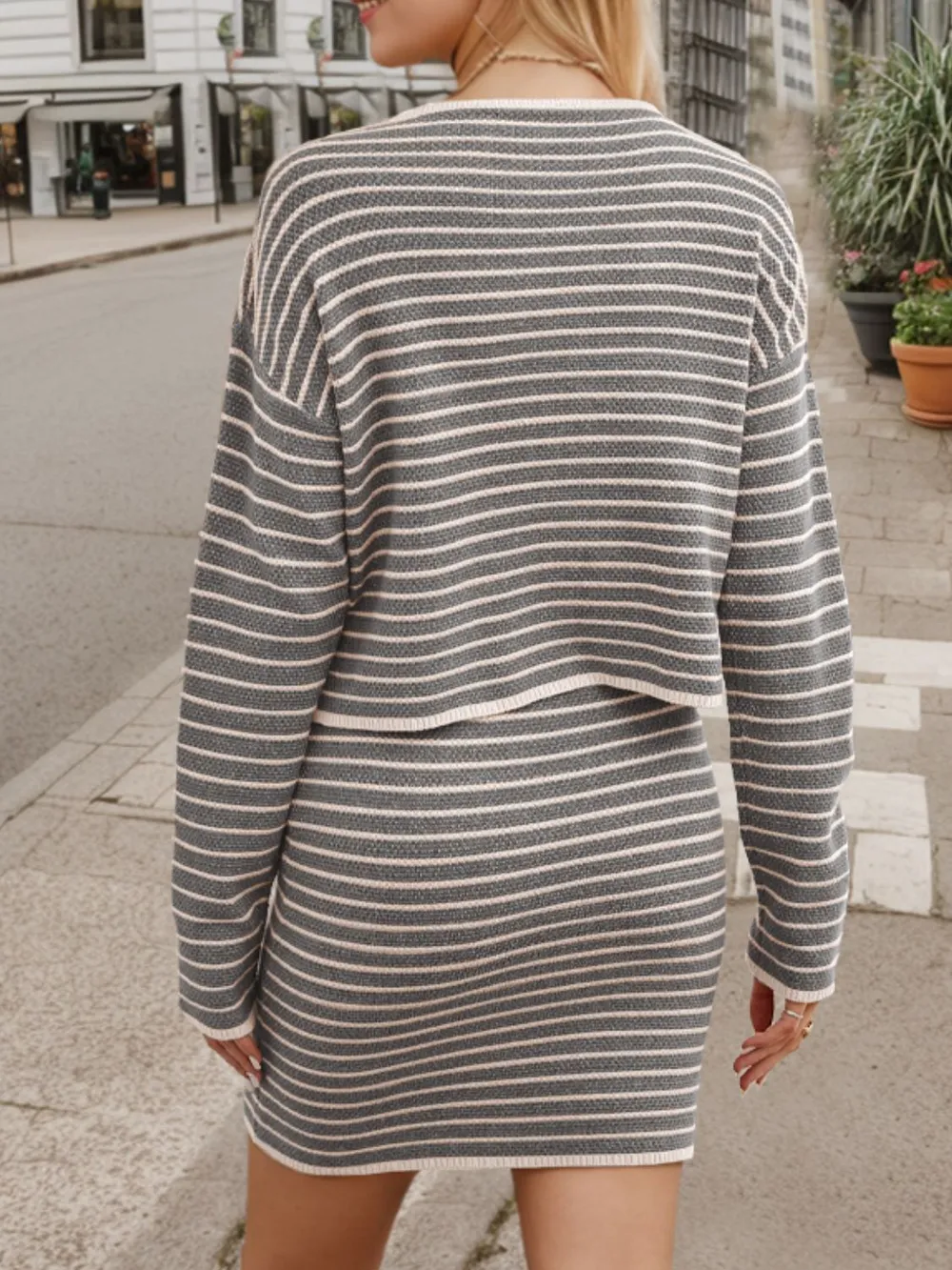 Striped Long Sleeve Top and Skirt Set, image 8