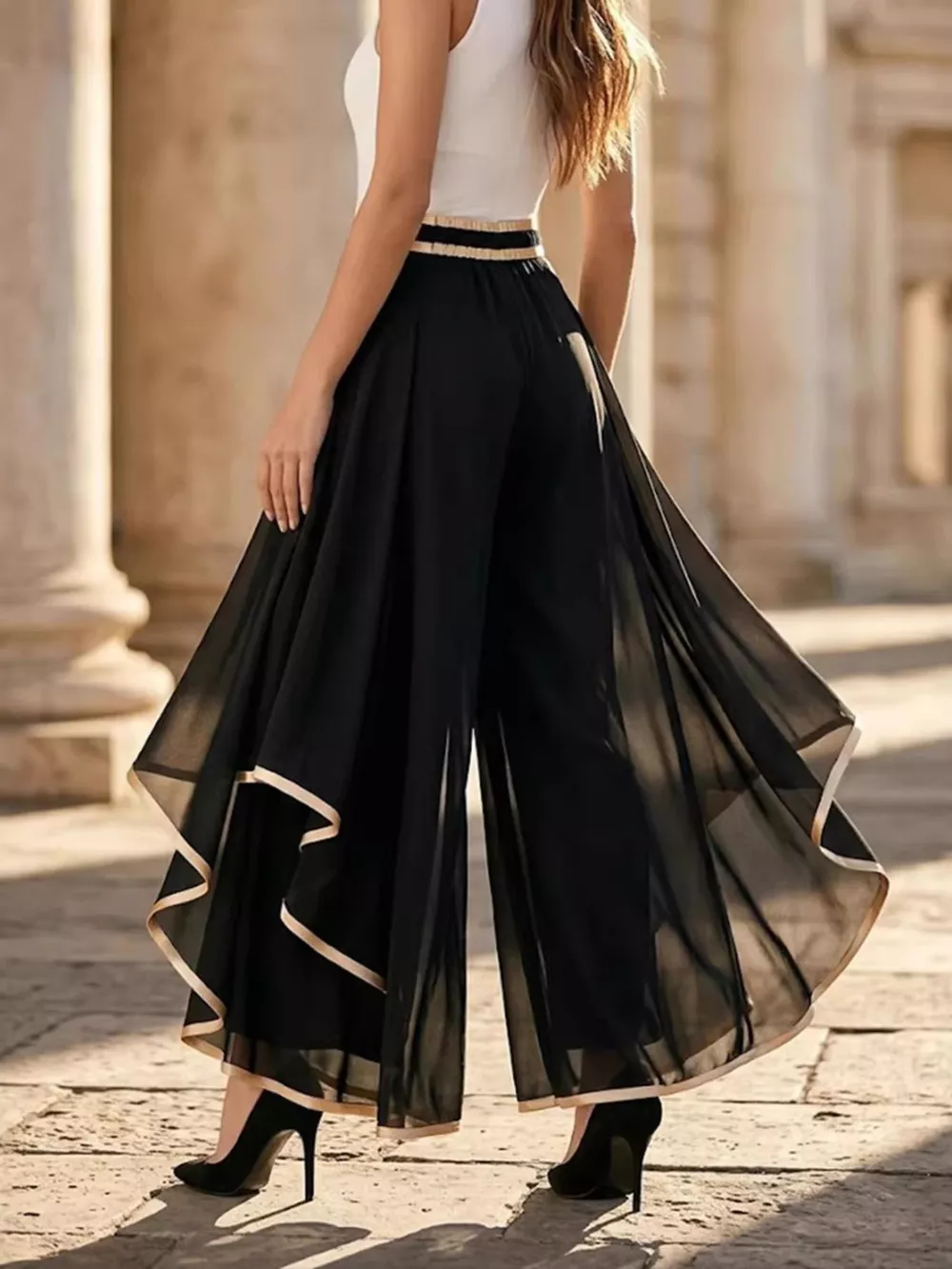 Full Size High-Waisted Chiffon Wide-Leg Pants Plus Size, image 5