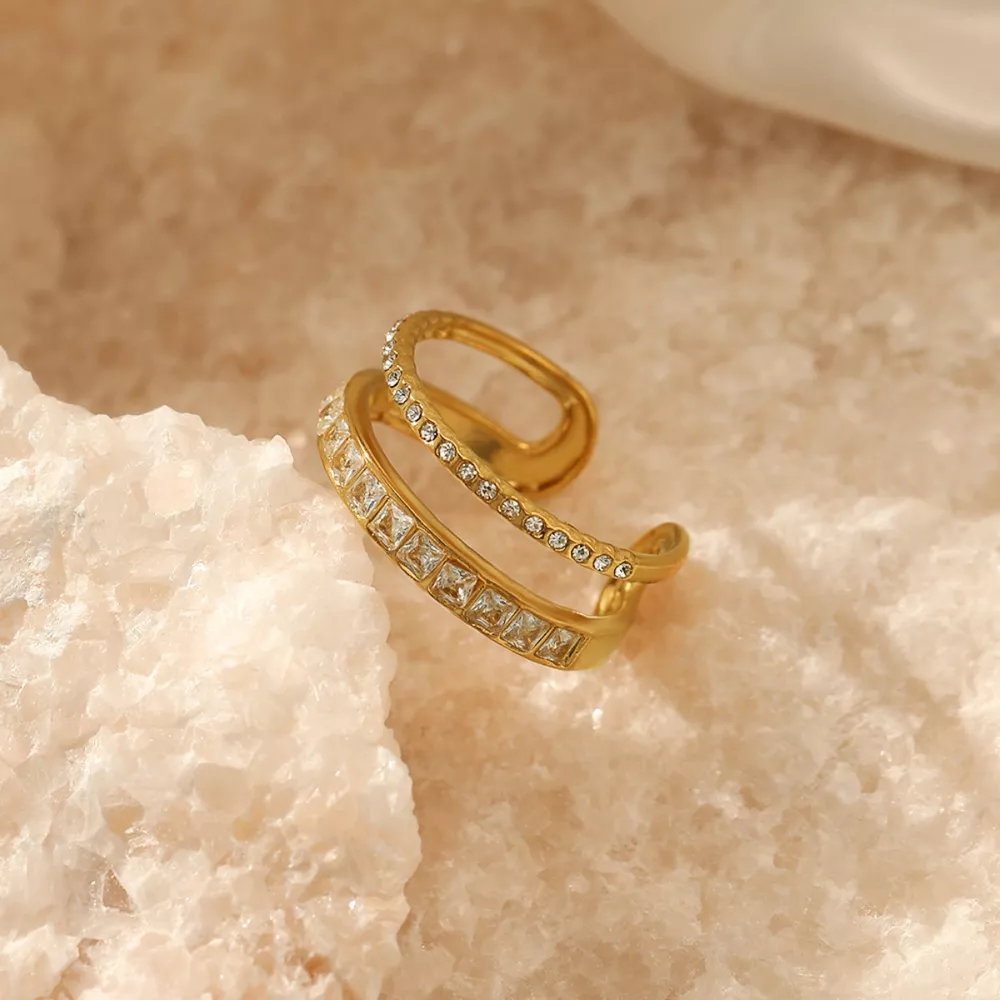 18K Gold-Plated Rhinestone Open Ring, image 2